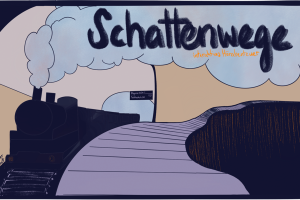 Das Cover eines interaktiven Hörspiels, in welchem die Protagonistin mit dem Zug an verschiedene Orte reist, um einen Fall zu lösen.